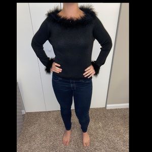 Joseph A. Silk Sweater with Ostrich Feather Detail